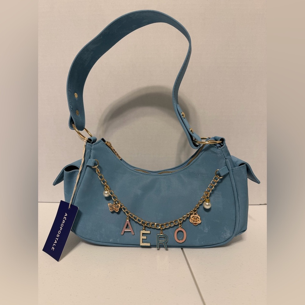Aeropostale Light Blue Shoulder Bag with Gold Accents - Picture 1 of 9